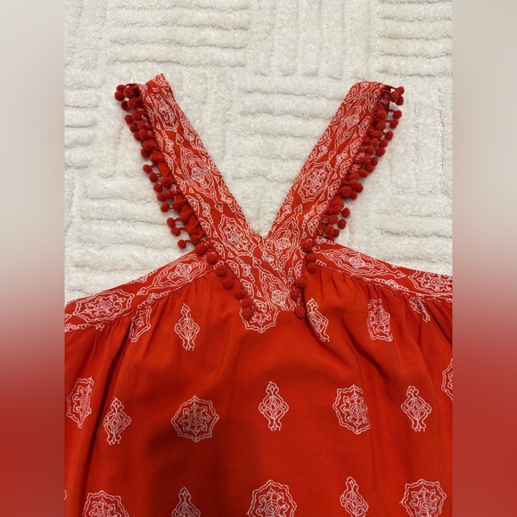 Loft Pom Pom V Neck Swing Dress - Sunset Orange - Red - Picture 5 of 8